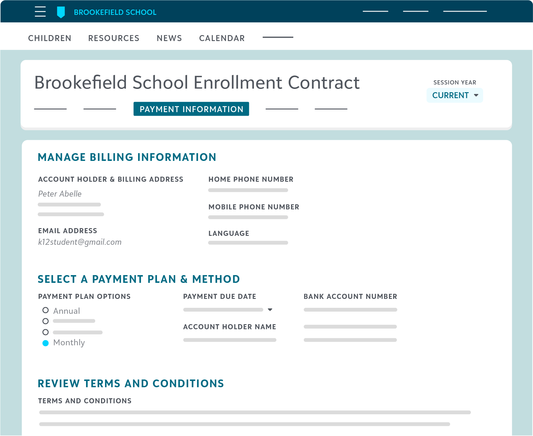 screenshot of Blackbaud Enrollment Management System